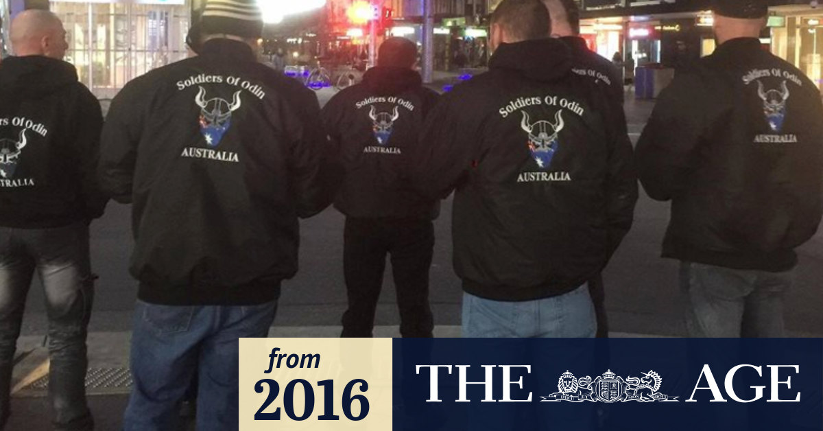 Vigilante style group Soldiers of Odin patrolling Melbourne CBD